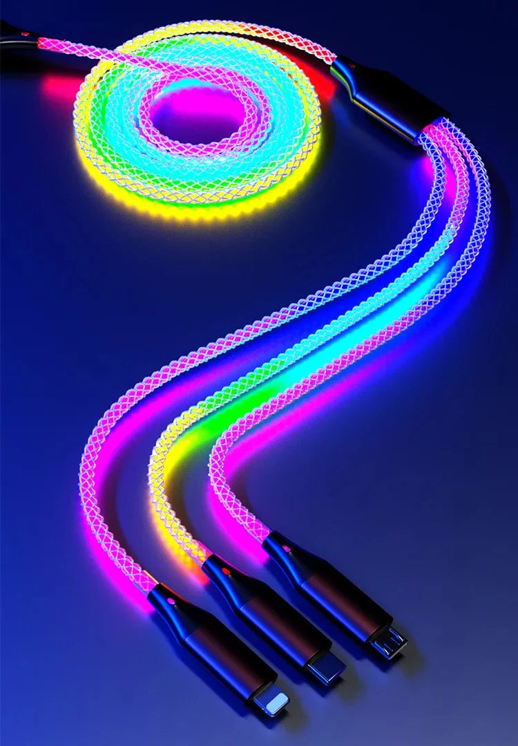 NovaLux™ – 6A RGB Gradient 3-in-1 Super Fast Charging Cable | Universal USB Charger for iOS, Android & USB-C