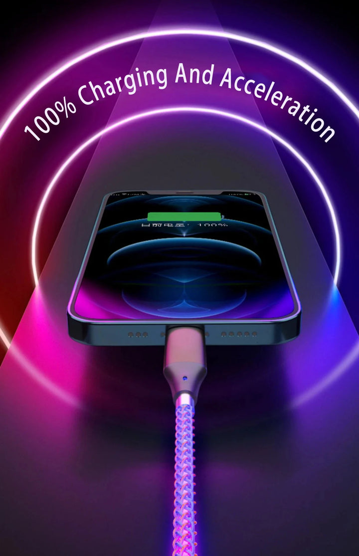 NovaLux™ – 6A RGB Gradient 3-in-1 Super Fast Charging Cable | Universal USB Charger for iOS, Android & USB-C