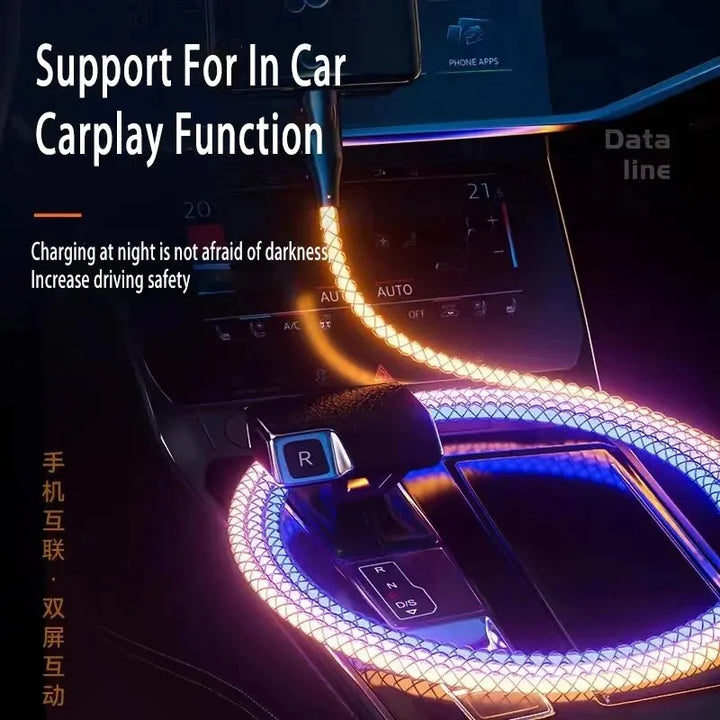 NovaLux™ – 6A RGB Gradient 3-in-1 Super Fast Charging Cable | Universal USB Charger for iOS, Android & USB-C