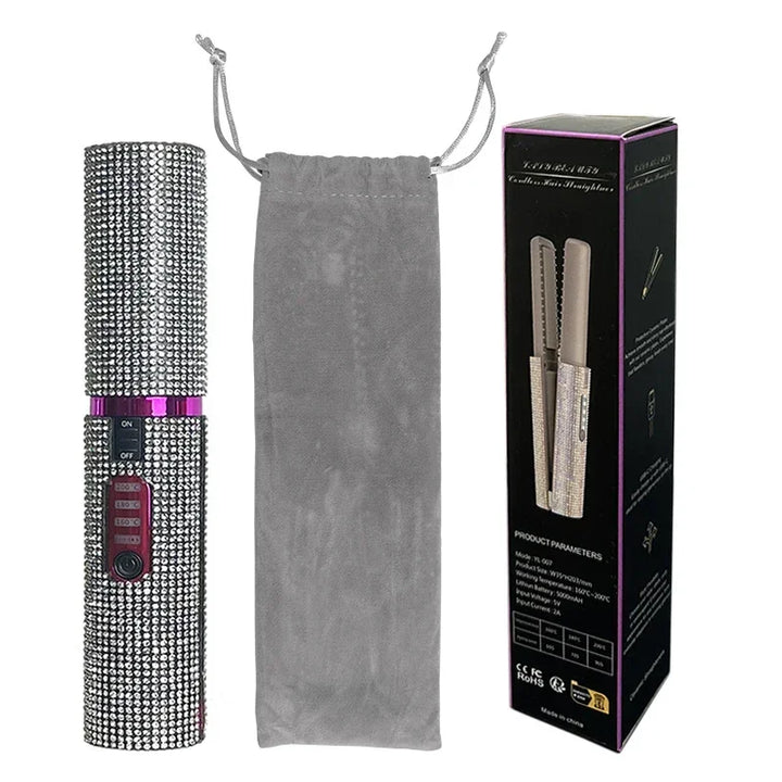 2-in-1 Cordless Hair Straightener & Curler – USB Rechargeable, Travel-Ready, Glam Diamond Edition
