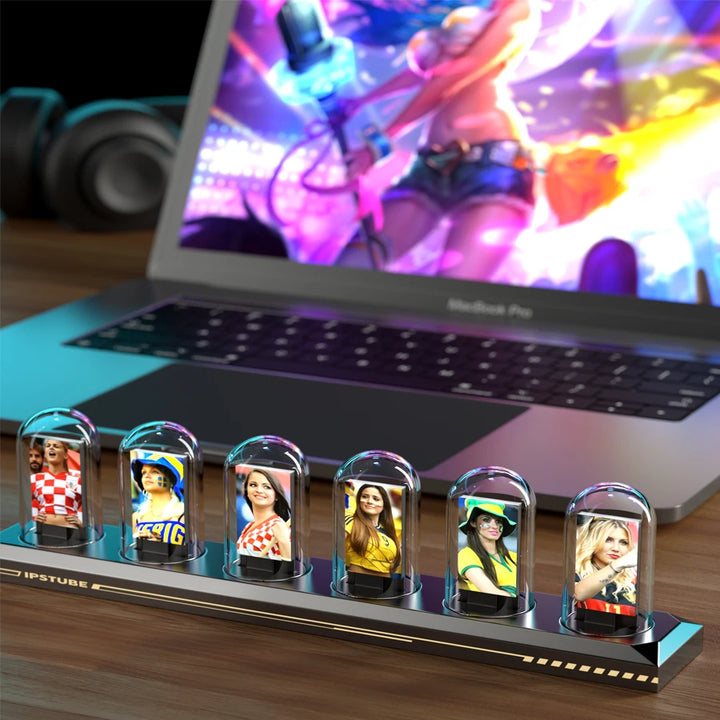 NIX-ONE LED Tube Clock – RGB Glow Display with WiFi Sync, IPS Screen & Photo Album