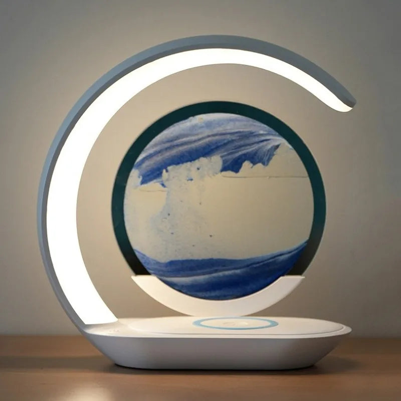 ZenGlow™ LED Sand Lamp – 15W Wireless Charging & 3D Flowing Hourglass Light
