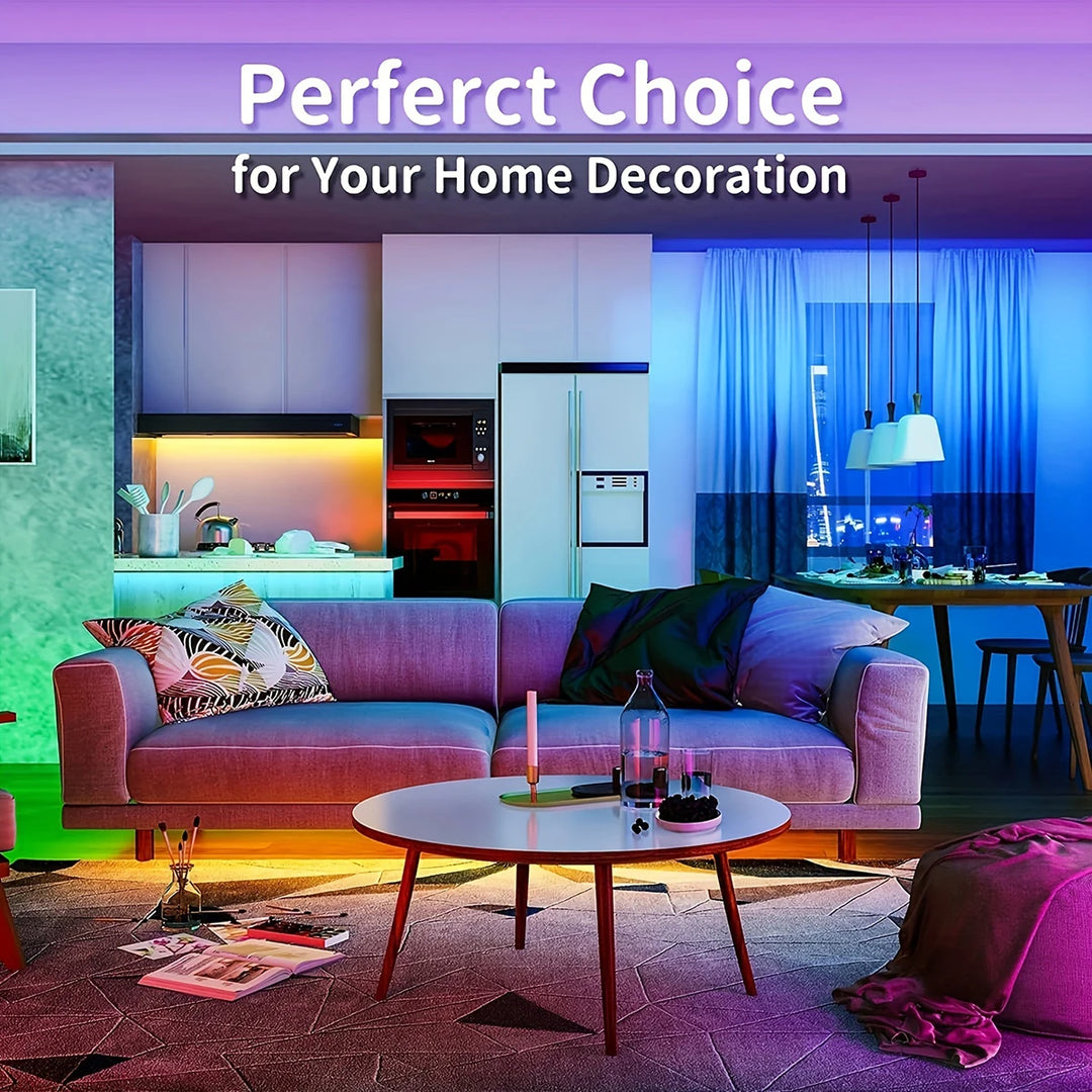 AuroraGlow™ – RGB LED Strip Lights 10m/20m | Vibrant Room & Party Ambience with 44-Key Remote
