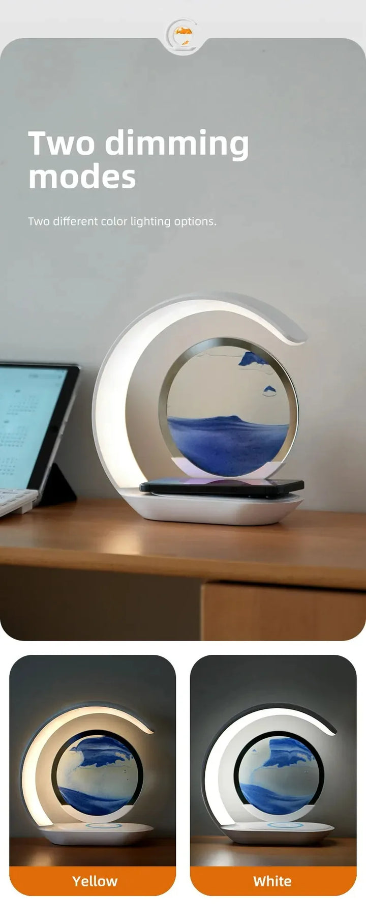 ZenGlow™ LED Sand Lamp – 15W Wireless Charging & 3D Flowing Hourglass Light