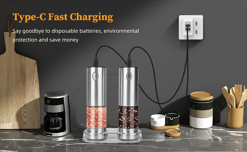 GrindMaster USB‑Rechargeable Salt & Pepper Mill — Adjustable Coarseness & LED Light