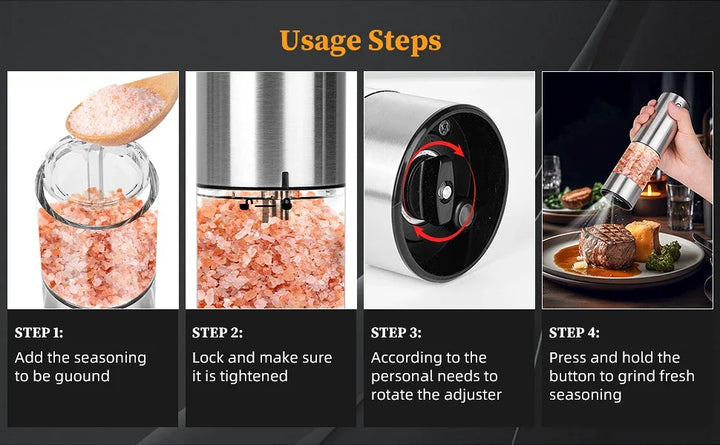 GrindMaster USB‑Rechargeable Salt & Pepper Mill — Adjustable Coarseness & LED Light