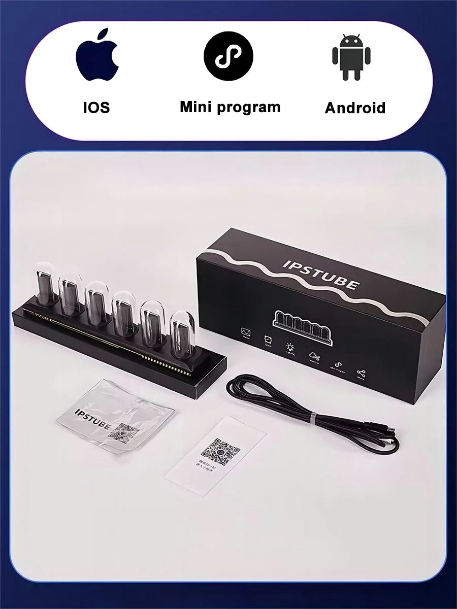 NIX-ONE LED Tube Clock – RGB Glow Display with WiFi Sync, IPS Screen & Photo Album