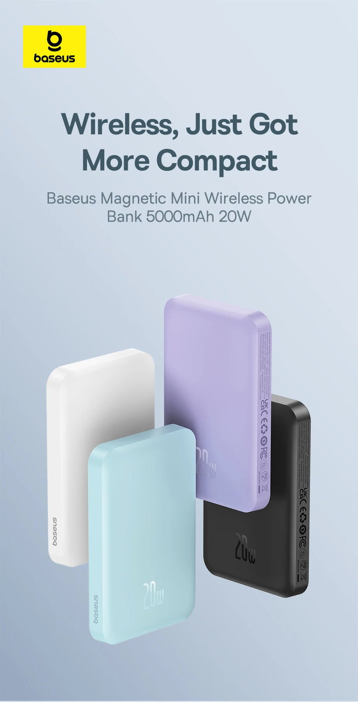 Magnetic Wireless Power Bank 5000mAh – Baseus 20W Fast Charger with USB-C & MagSafe Support