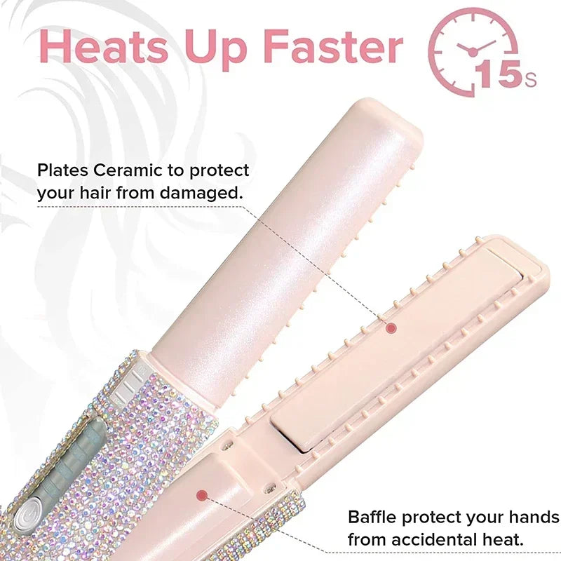 2-in-1 Cordless Hair Straightener & Curler – USB Rechargeable, Travel-Ready, Glam Diamond Edition