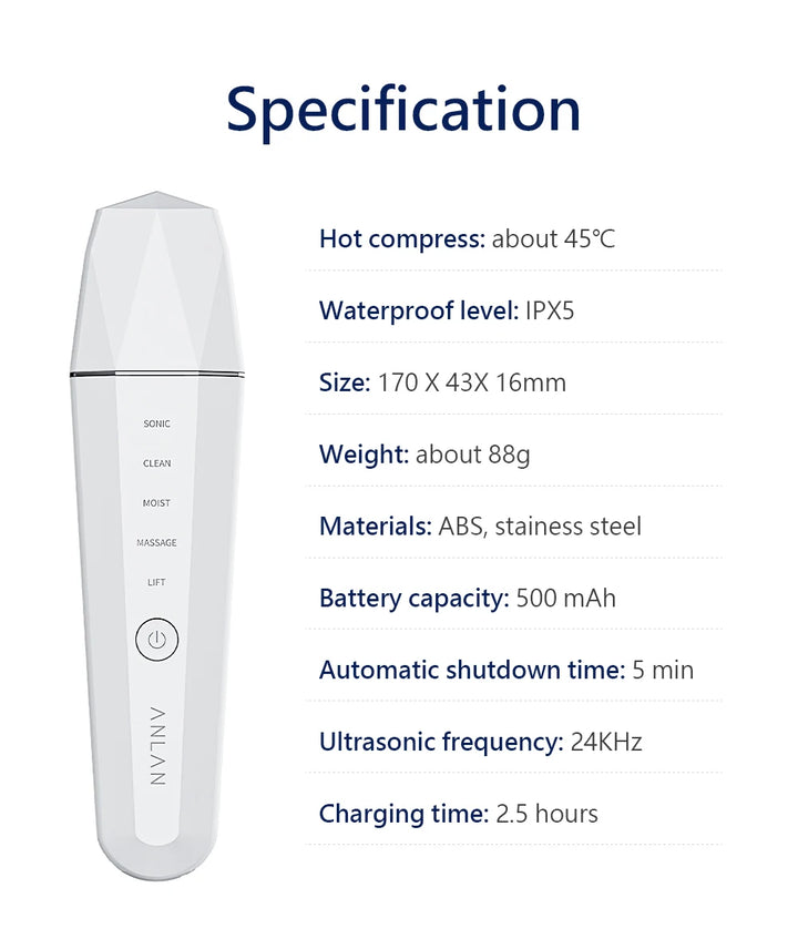 ANLAN Ultrasonic Skin Scrubber – 5-in-1 Facial Lifting Device with EMS, ION, Sonic & 45°C Heat