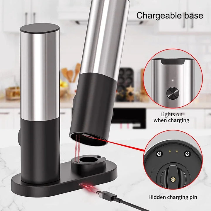 SpiceForge™ Dual USB Salt & Pepper Grinder Set — Adjustable Ceramic Burrs + LED Light + Charging Base