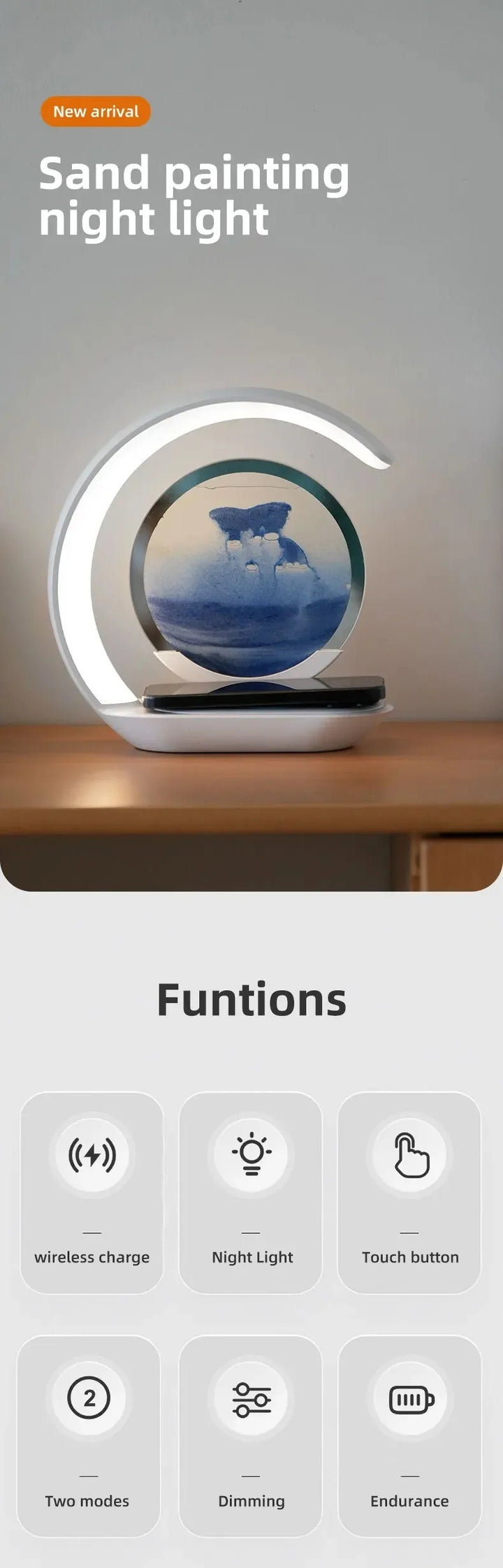 ZenGlow™ LED Sand Lamp – 15W Wireless Charging & 3D Flowing Hourglass Light