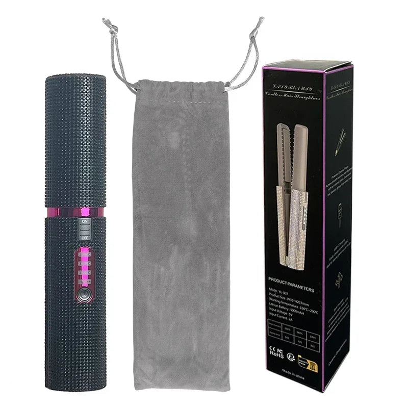 2-in-1 Cordless Hair Straightener & Curler – USB Rechargeable, Travel-Ready, Glam Diamond Edition