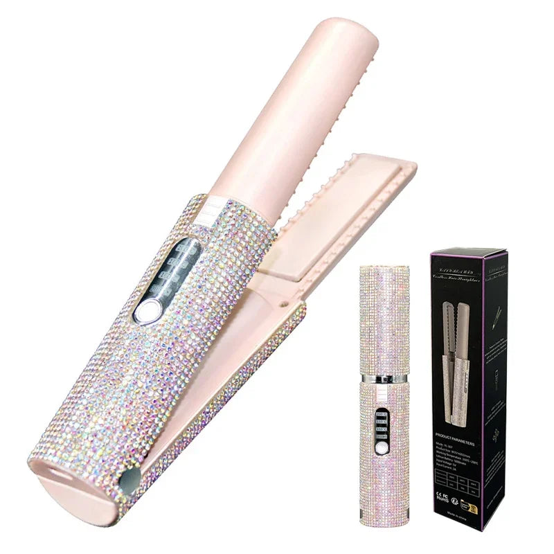 2-in-1 Cordless Hair Straightener & Curler – USB Rechargeable, Travel-Ready, Glam Diamond Edition