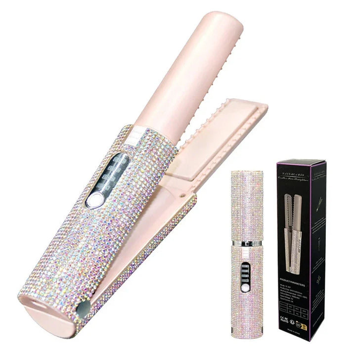 2-in-1 Cordless Hair Straightener & Curler – USB Rechargeable, Travel-Ready, Glam Diamond Edition