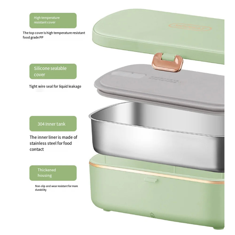HeatBox USB Electric Lunch Box — 900 ml Water‑Free Food Warmer & Stainless Bento