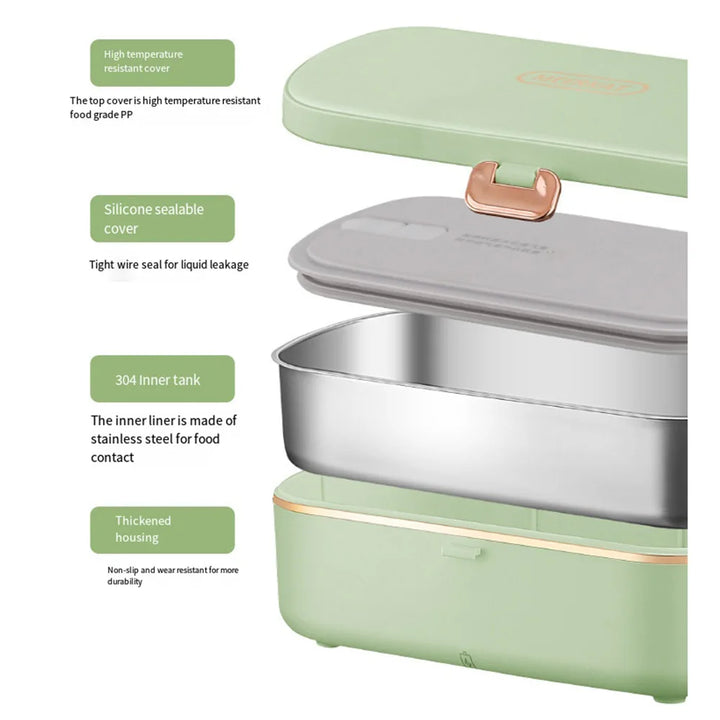 HeatBox USB Electric Lunch Box — 900 ml Water‑Free Food Warmer & Stainless Bento