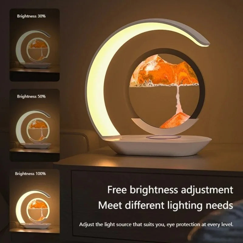 ZenGlow™ LED Sand Lamp – 15W Wireless Charging & 3D Flowing Hourglass Light