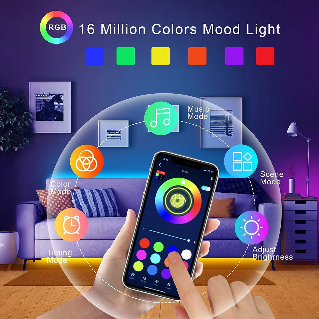 Color-Changing RGB LED Strip Lights – Smart App & IR Controlled for Room, TV, Party & Home Decor