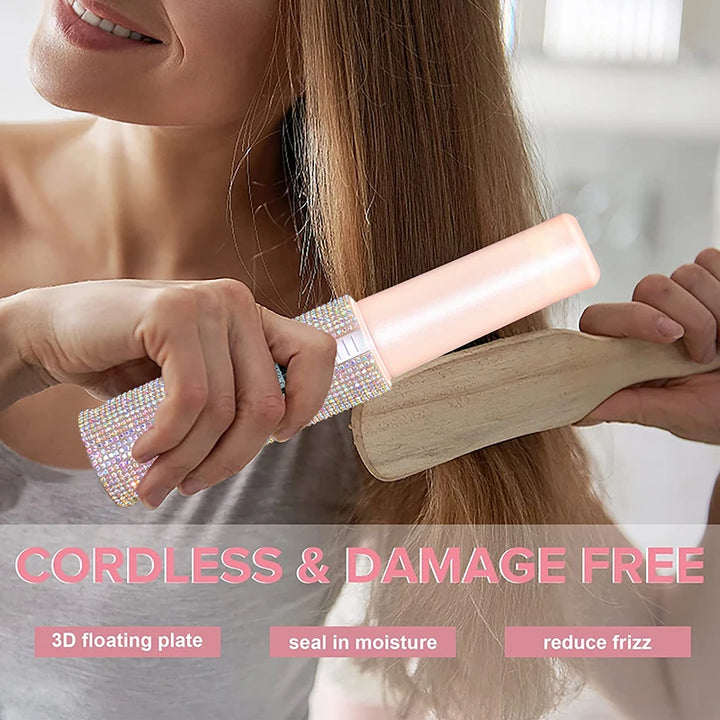 2-in-1 Cordless Hair Straightener & Curler – USB Rechargeable, Travel-Ready, Glam Diamond Edition