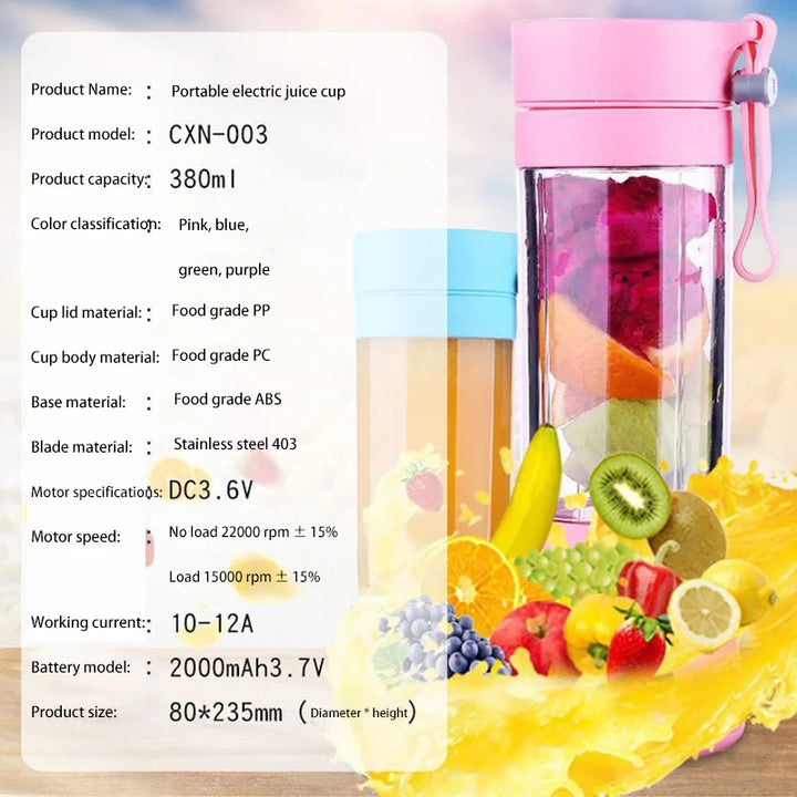 QuickBlend 380 ml USB Juicer Bottle — 6‑Blade Mini Smoothie Maker