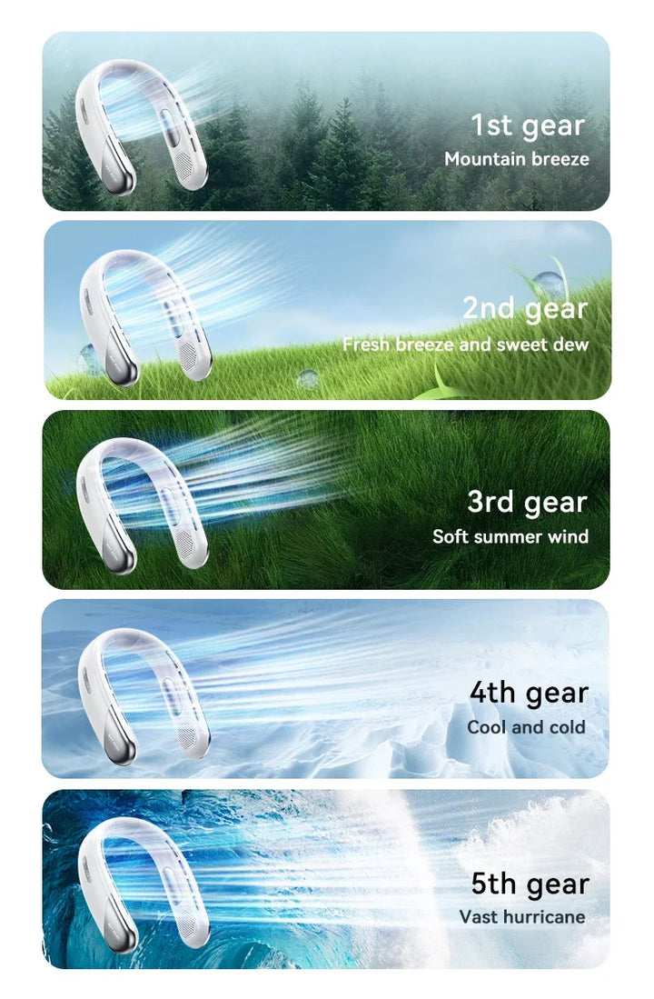 FrostHalo  8000 mAh Bladeless Neck Fan — 5‑Speed 360° Cooling with LED Display