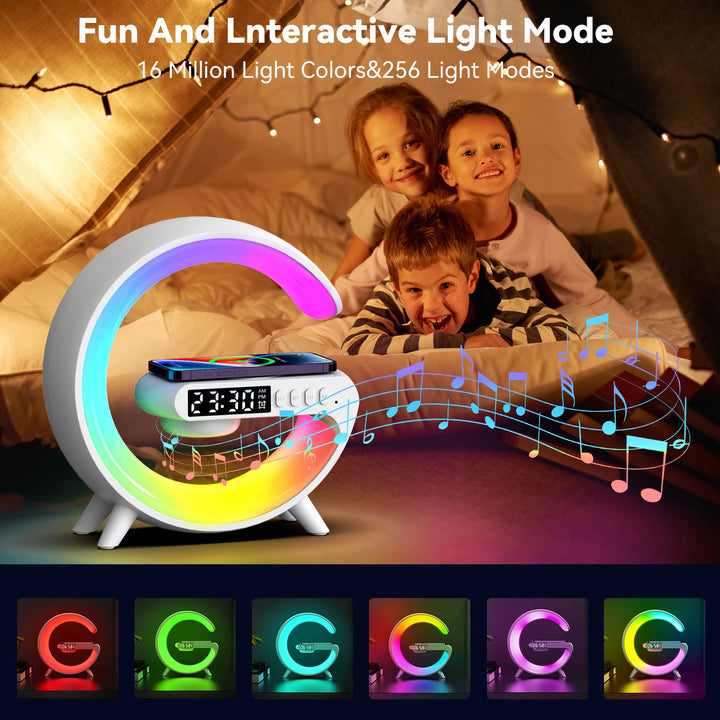 RGB Smart Alarm Clock with Wireless Charger, Bluetooth Speaker & Sunrise Light – 15W Fast Charging Dock