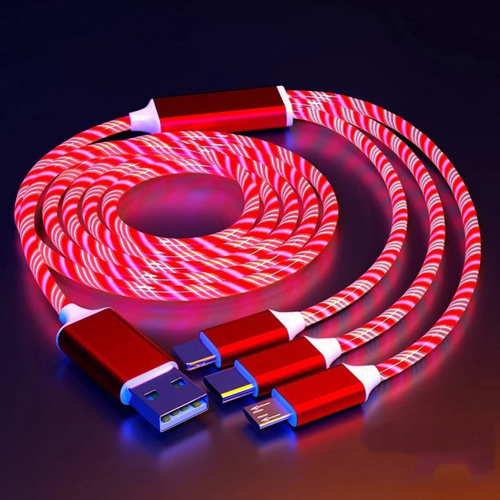 LuminaFlow™ – 3-in-1 Glowing Streamer Charging Cable | Magical LED Fast Charger for iPhone, Samsung & USB-C