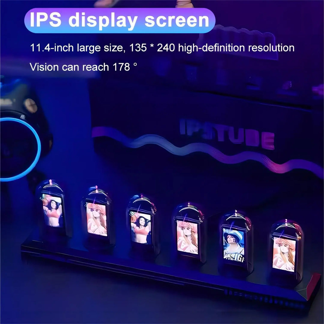 NIX-ONE LED Tube Clock – RGB Glow Display with WiFi Sync, IPS Screen & Photo Album