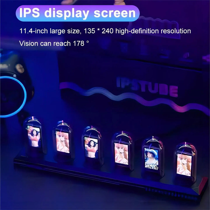 NIX-ONE LED Tube Clock – RGB Glow Display with WiFi Sync, IPS Screen & Photo Album