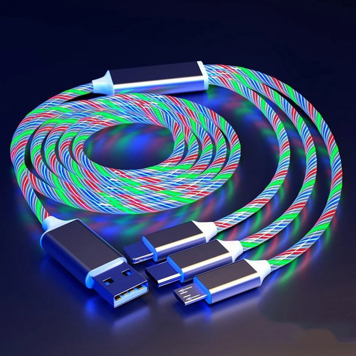 LuminaFlow™ – 3-in-1 Glowing Streamer Charging Cable | Magical LED Fast Charger for iPhone, Samsung & USB-C