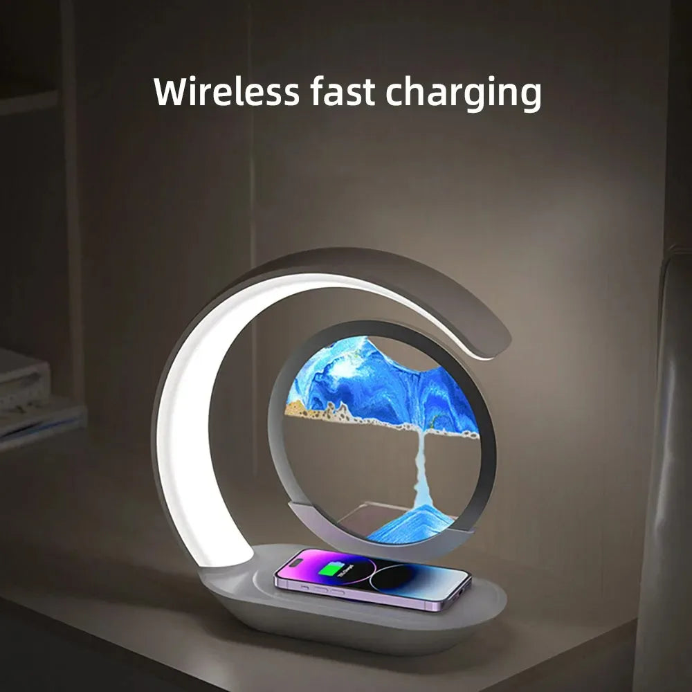 ZenGlow™ LED Sand Lamp – 15W Wireless Charging & 3D Flowing Hourglass Light