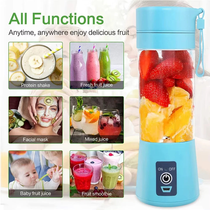 QuickBlend 380 ml USB Juicer Bottle — 6‑Blade Mini Smoothie Maker