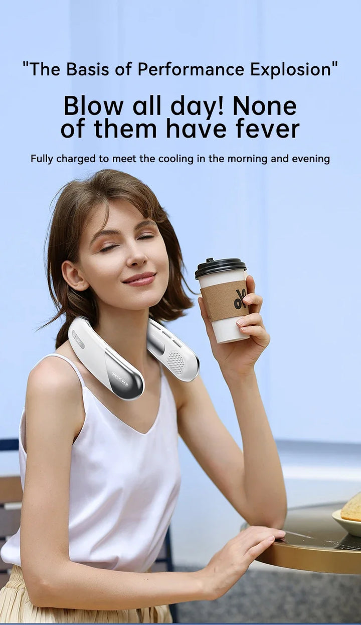 FrostHalo  8000 mAh Bladeless Neck Fan — 5‑Speed 360° Cooling with LED Display