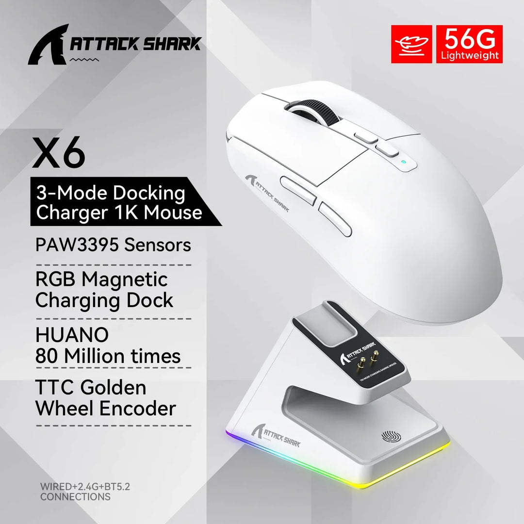 Attack Shark X6 Wireless Gaming Mouse | RGB Charging Dock | 26K DPI