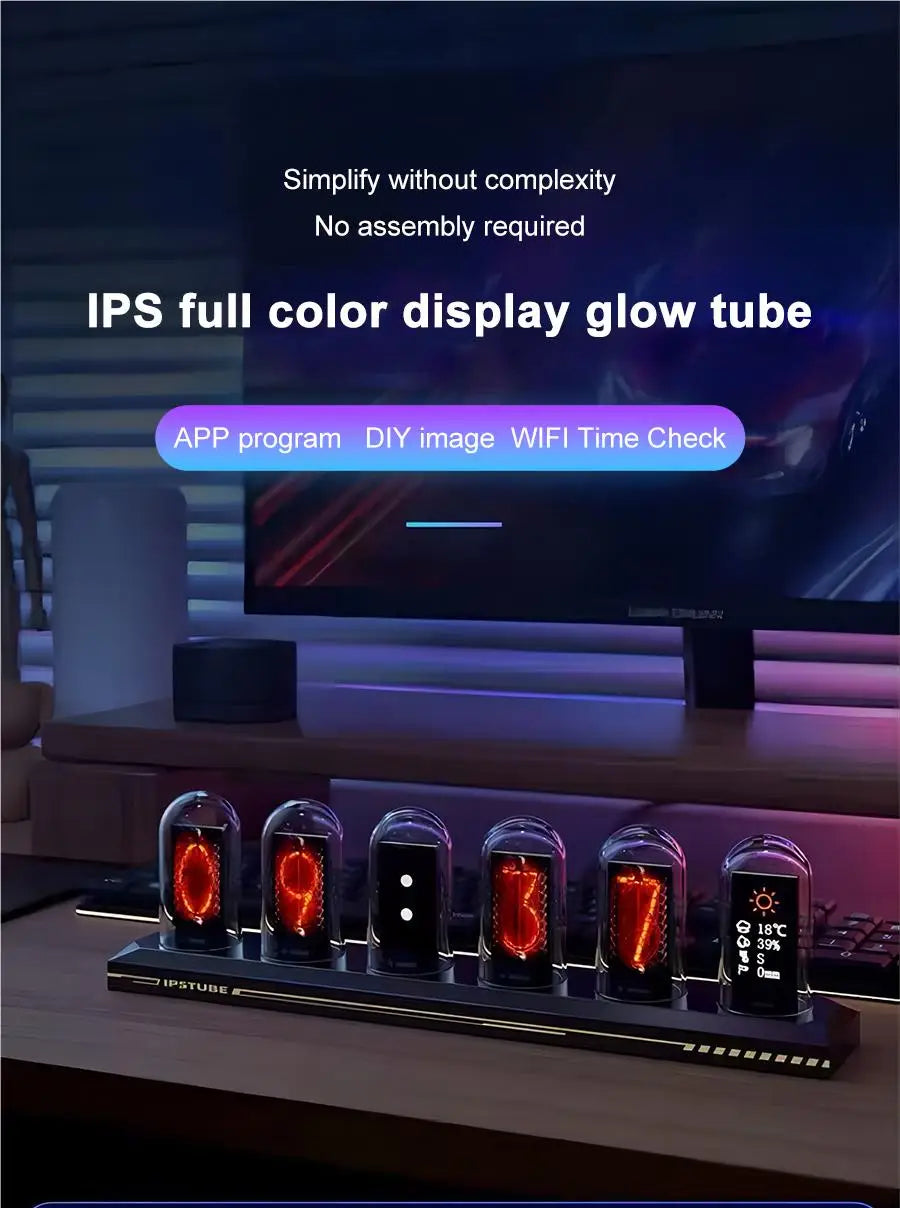 NIX-ONE LED Tube Clock – RGB Glow Display with WiFi Sync, IPS Screen & Photo Album
