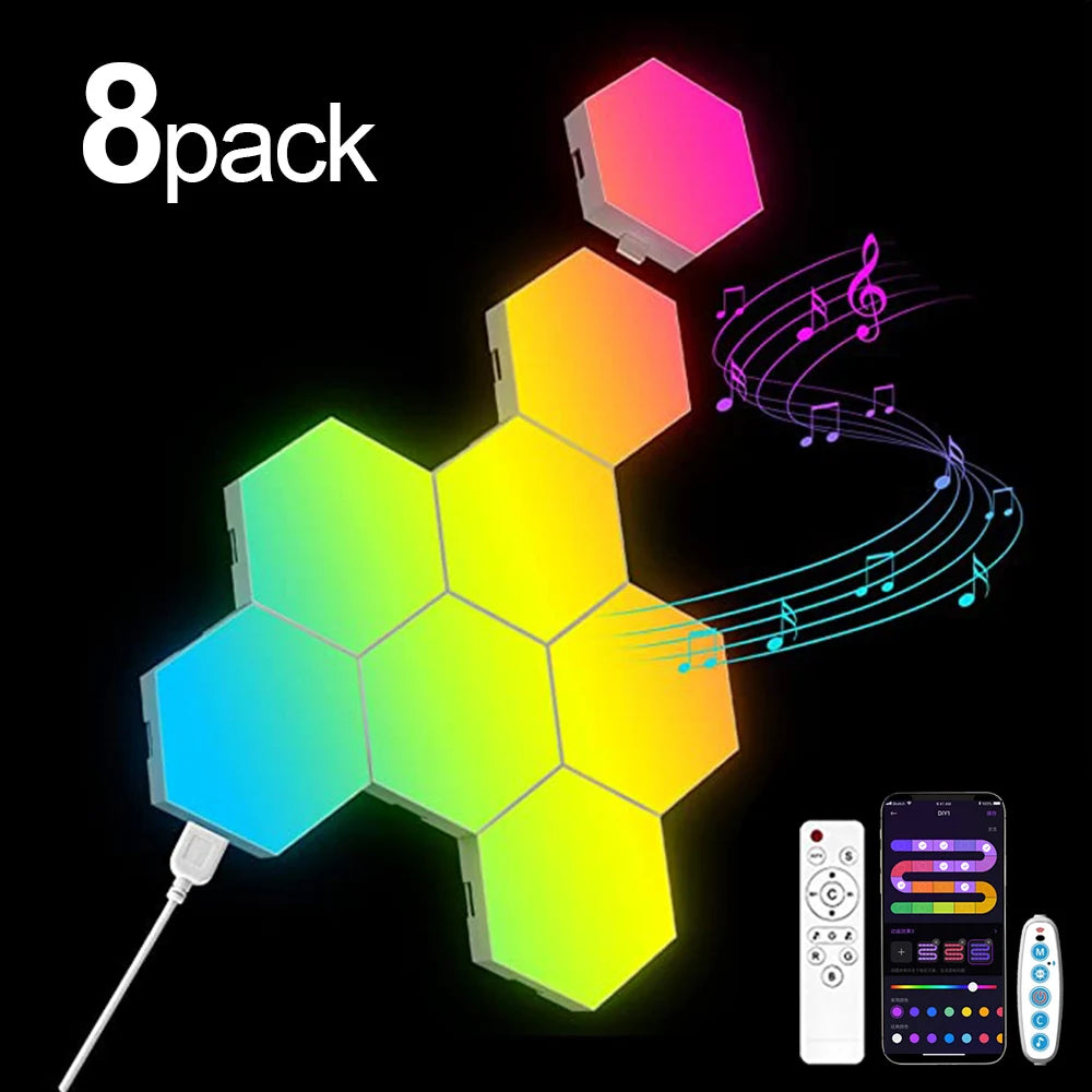 HexaGlow Smart LED Wall Panels – RGB Modular Lights with App & Music Sync (8-Pack)