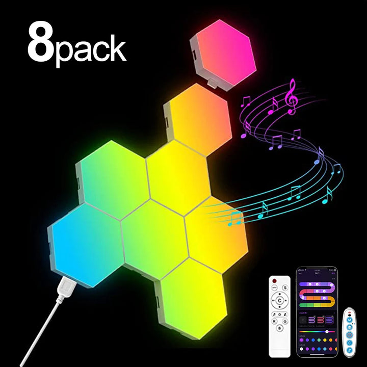 HexaGlow Smart LED Wall Panels – RGB Modular Lights with App & Music Sync (8-Pack)