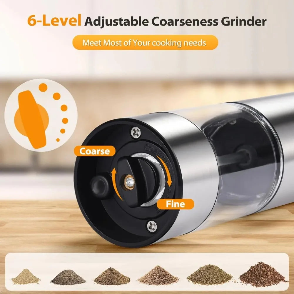 GrindMaster USB‑Rechargeable Salt & Pepper Mill — Adjustable Coarseness & LED Light