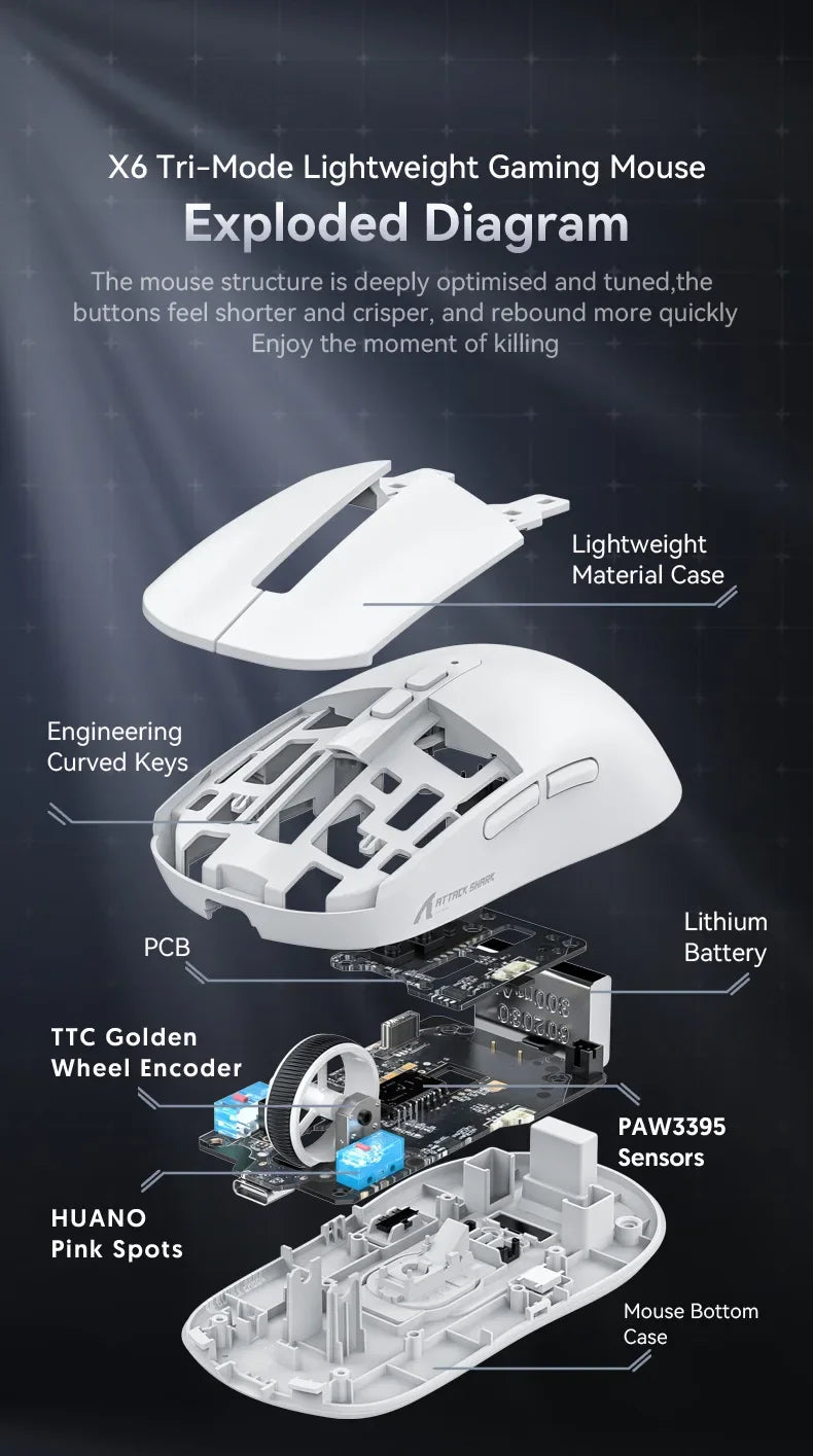 Attack Shark X6 Wireless Gaming Mouse | RGB Charging Dock | 26K DPI
