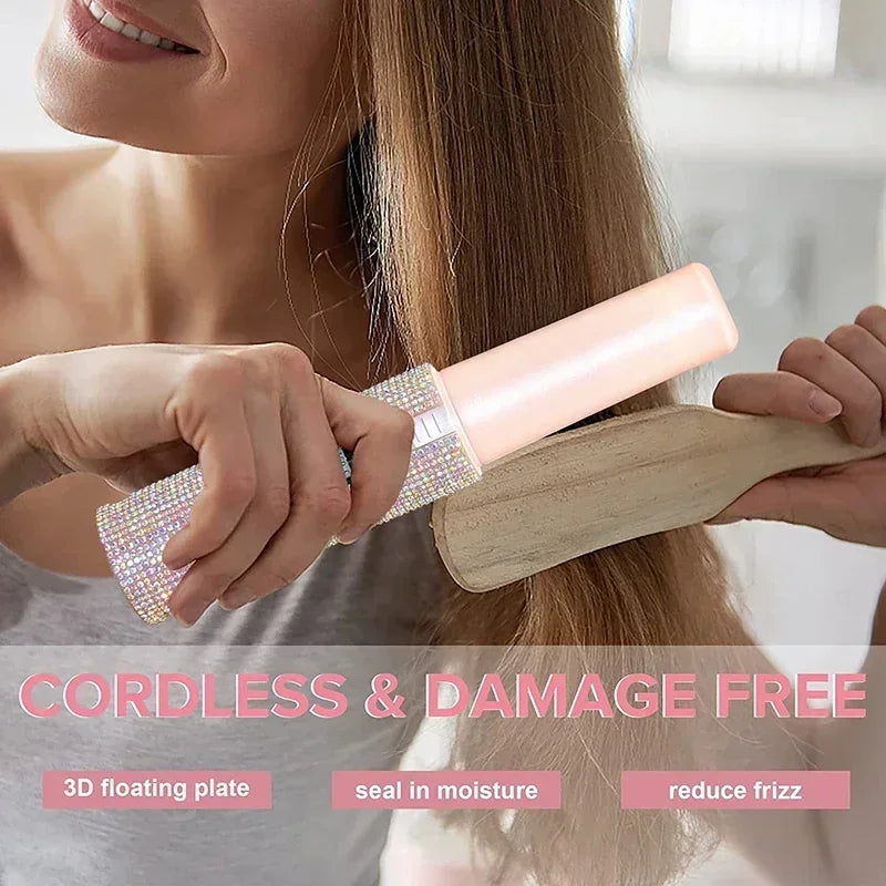 2-in-1 Cordless Hair Straightener & Curler – USB Rechargeable, Travel-Ready, Glam Diamond Edition