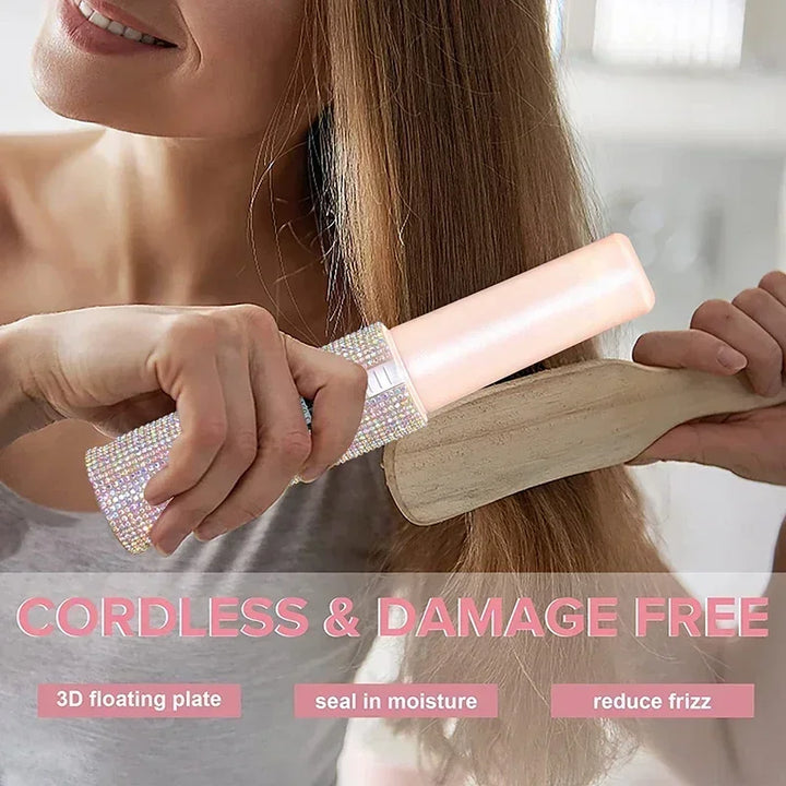 2-in-1 Cordless Hair Straightener & Curler – USB Rechargeable, Travel-Ready, Glam Diamond Edition
