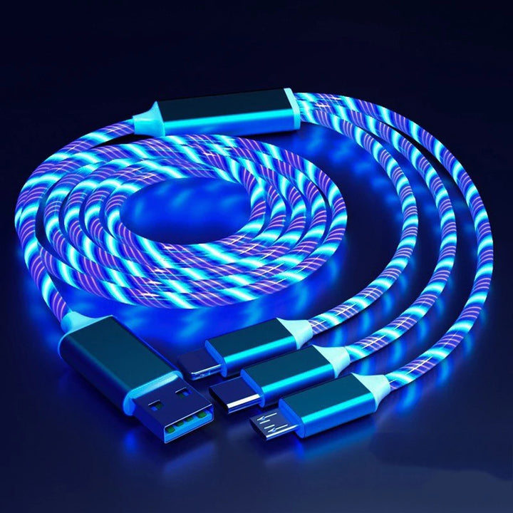 LuminaFlow™ – 3-in-1 Glowing Streamer Charging Cable | Magical LED Fast Charger for iPhone, Samsung & USB-C