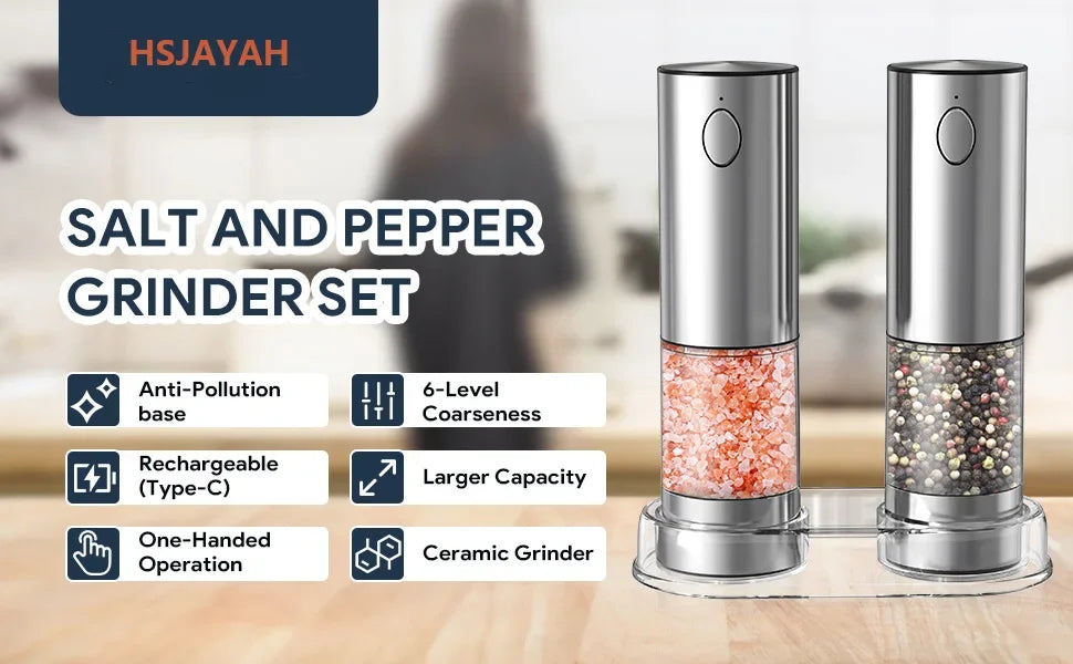 GrindMaster USB‑Rechargeable Salt & Pepper Mill — Adjustable Coarseness & LED Light