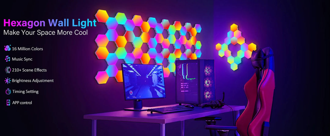 HexaGlow Smart LED Wall Panels – RGB Modular Lights with App & Music Sync (8-Pack)