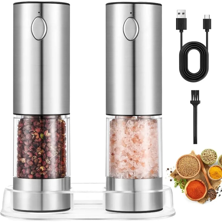 GrindMaster USB‑Rechargeable Salt & Pepper Mill — Adjustable Coarseness & LED Light