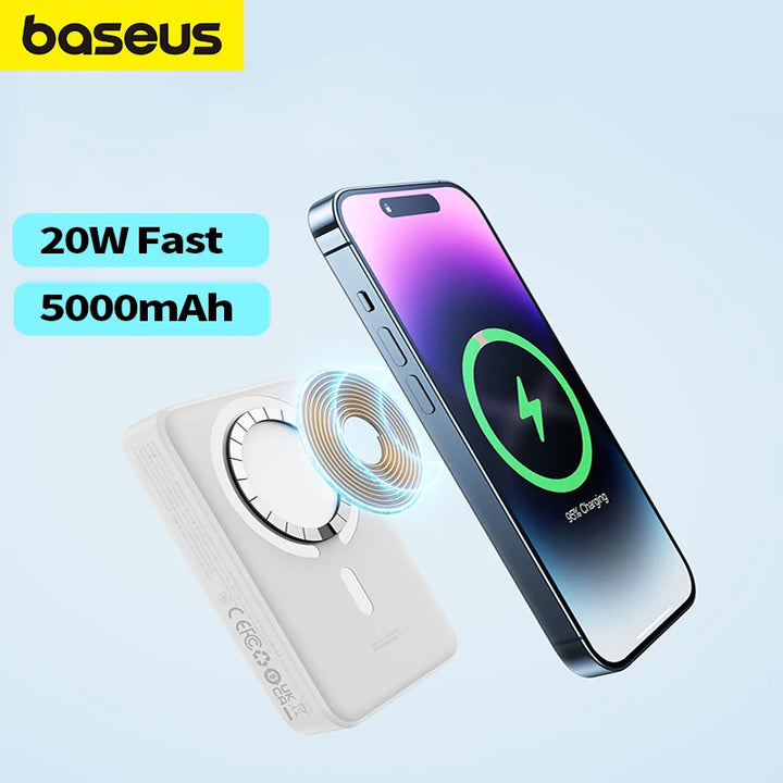 Magnetic Wireless Power Bank 5000mAh – Baseus 20W Fast Charger with USB-C & MagSafe Support