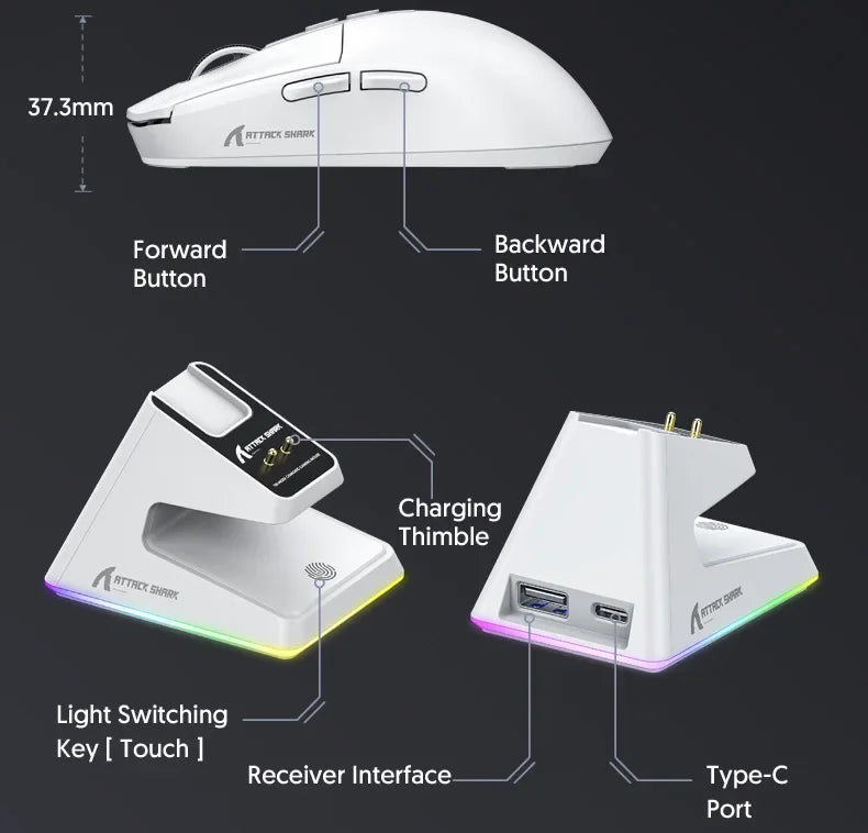 Attack Shark X6 Wireless Gaming Mouse | RGB Charging Dock | 26K DPI