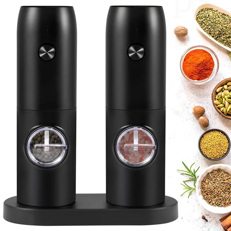 SpiceForge™ Dual USB Salt & Pepper Grinder Set — Adjustable Ceramic Burrs + LED Light + Charging Base