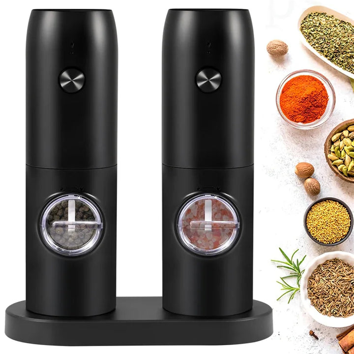SpiceForge™ Dual USB Salt & Pepper Grinder Set — Adjustable Ceramic Burrs + LED Light + Charging Base